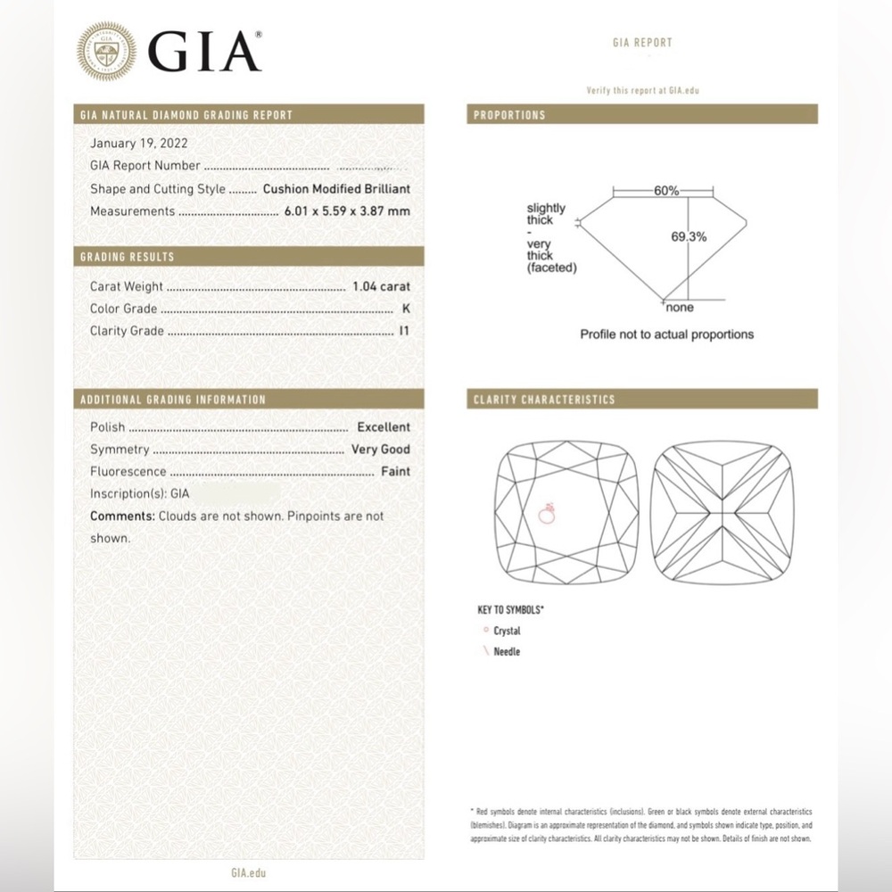 1.04 Ct Loose Cushion Diamond K-I1 GIA Cert - Picture 5 of 5